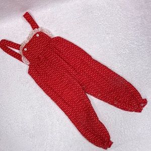 Vintage New York Kids quilted red ruffle overalls 24m